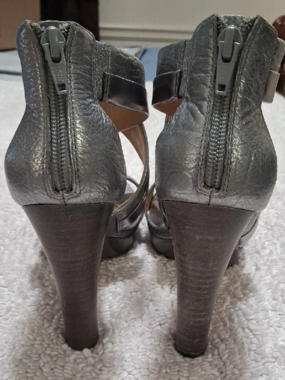 Coach Silver Metallic Strappy High Heel Sandals